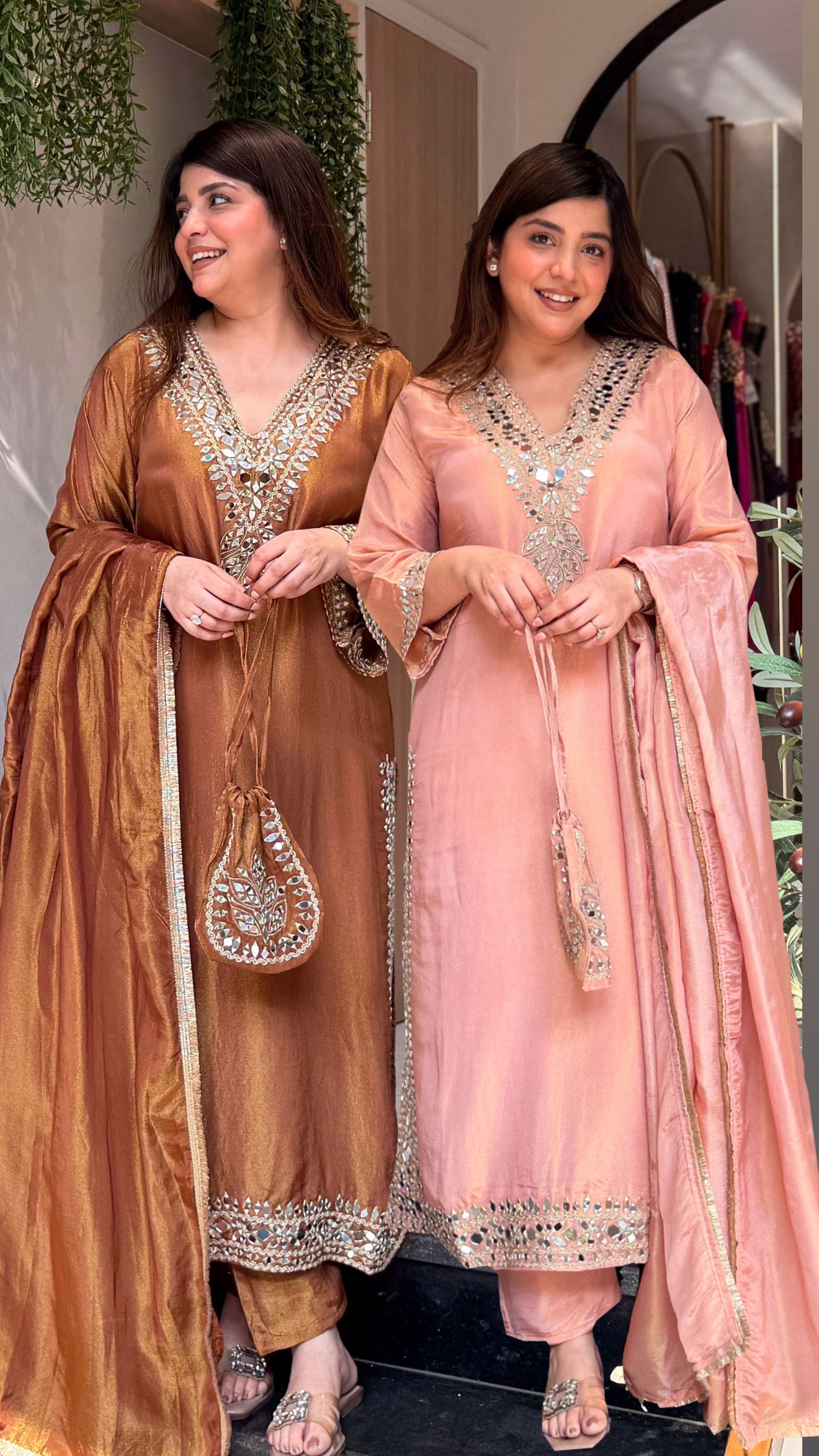 Avnika Mirror Work Suit Set with Potli