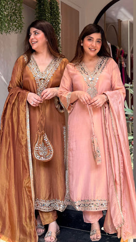 Avnika Mirror Work Suit Set with Potli