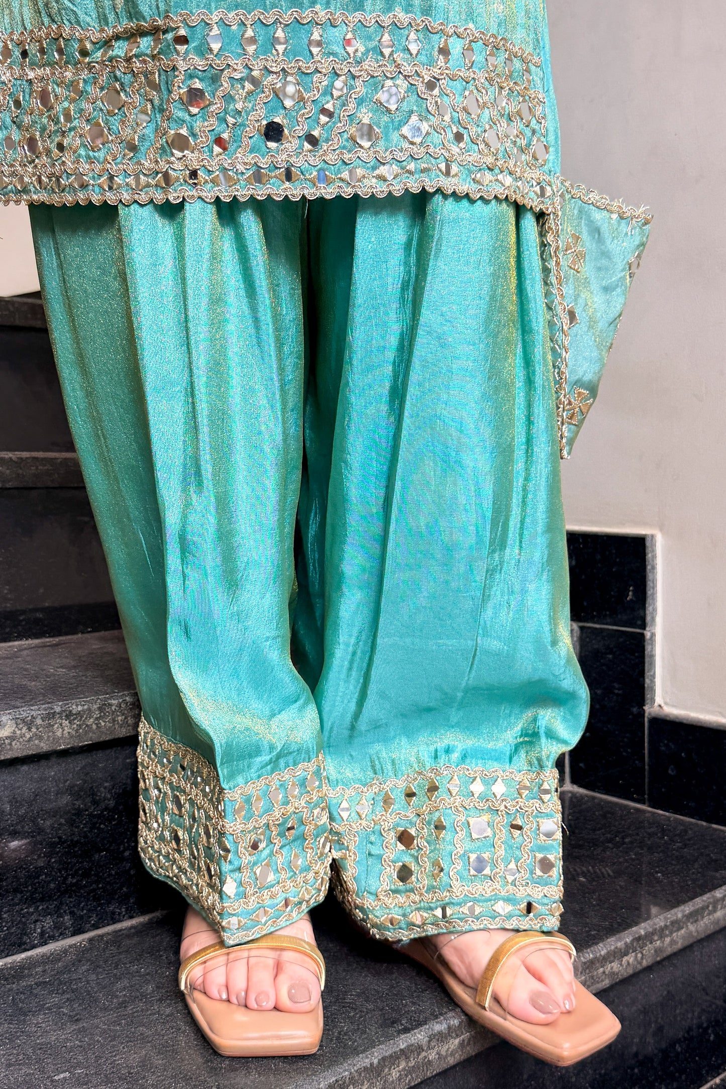 Kazaa Mirror Embroidered Co ord Set with Potli