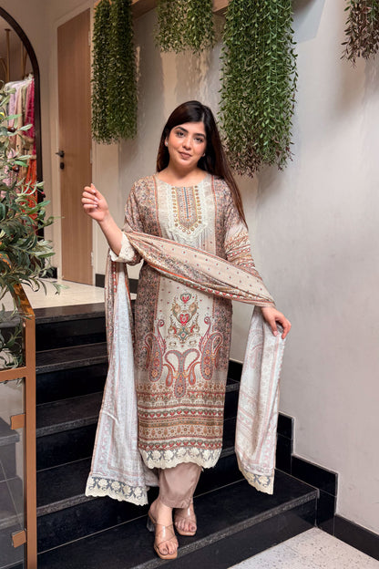 Vidya Printed Schiffli Detailing Suit Set