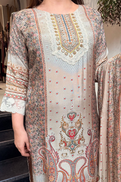 Vidya Printed Schiffli Detailing Suit Set