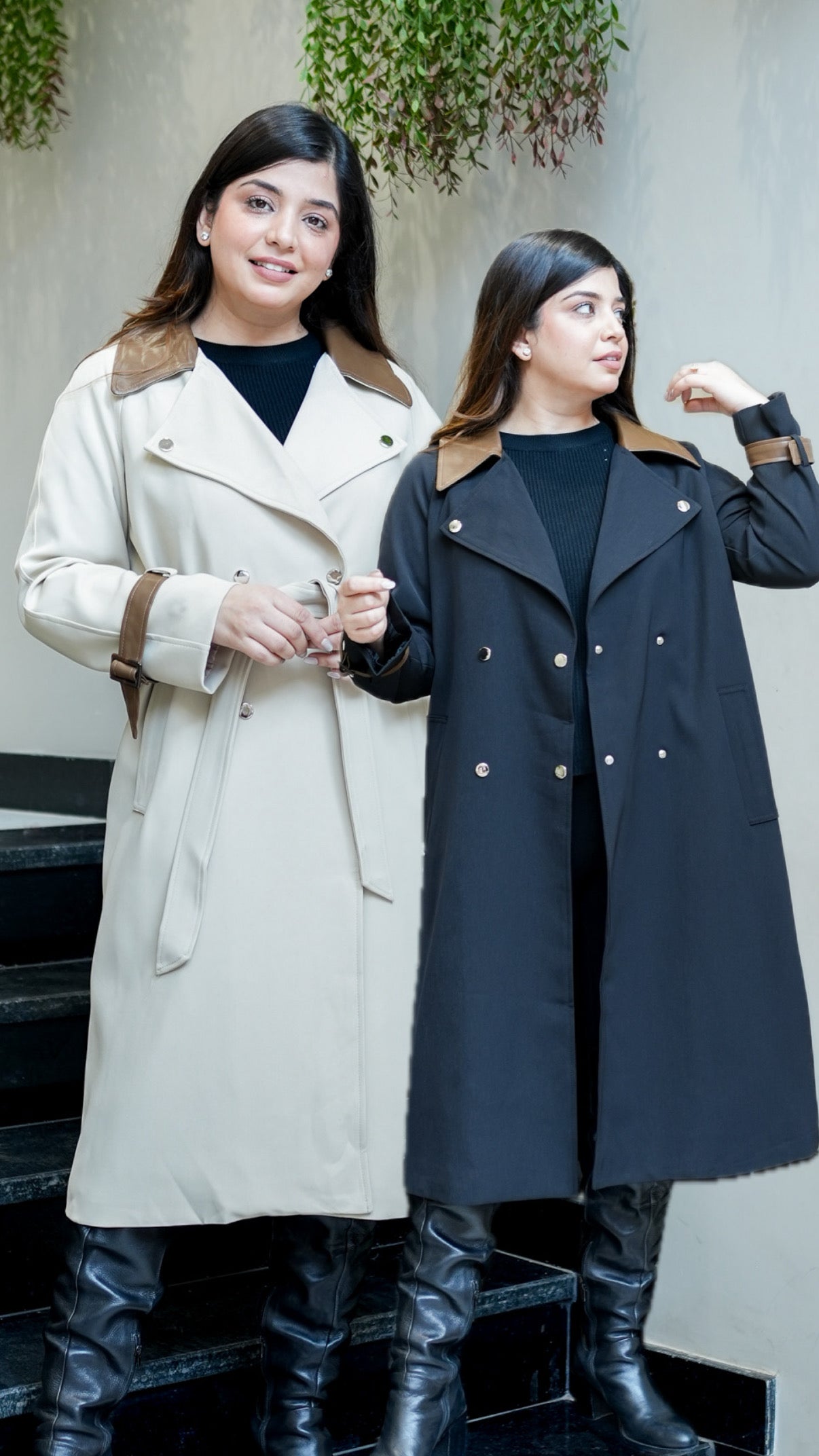 Dune Leather Detailing Trench Coat