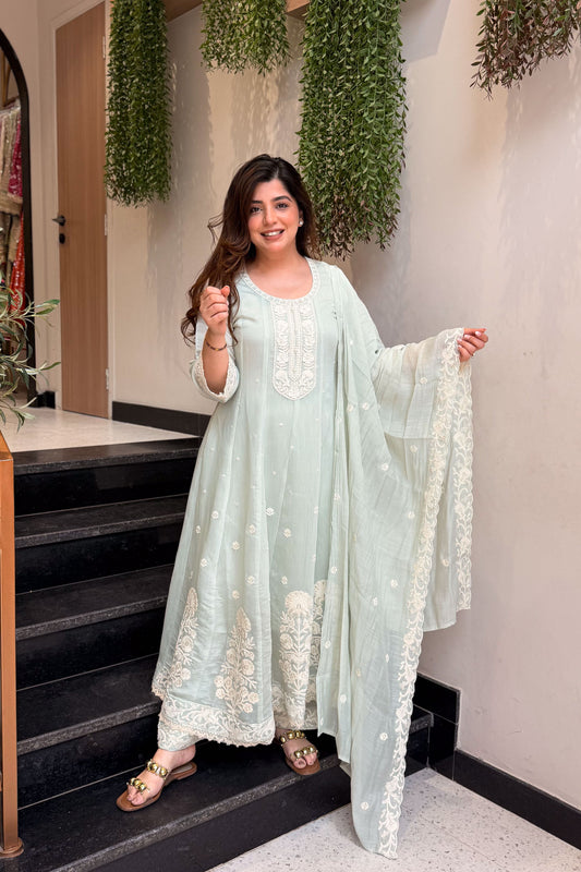Urmi Light Green Embroidered Anarkali Suit Set