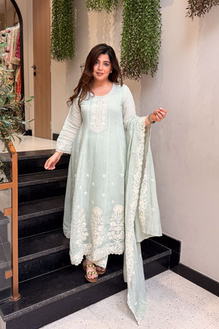 Urmi Light Green Embroidered Anarkali Suit Set