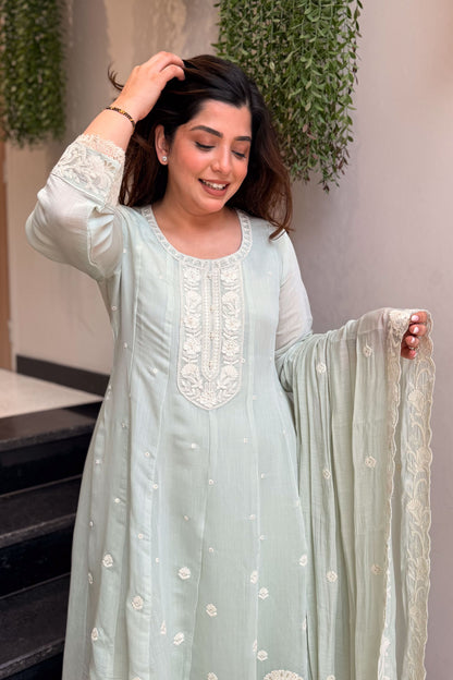 Urmi Light Green Embroidered Anarkali Suit Set