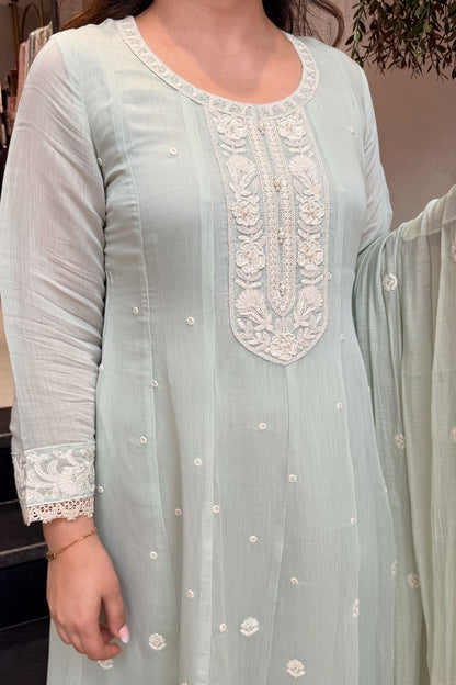 Urmi Light Green Embroidered Anarkali Suit Set