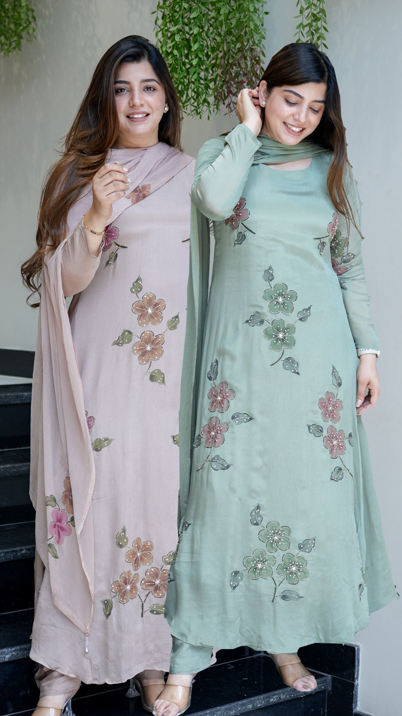 Safina Floral Detailing Anarkali Suit Set