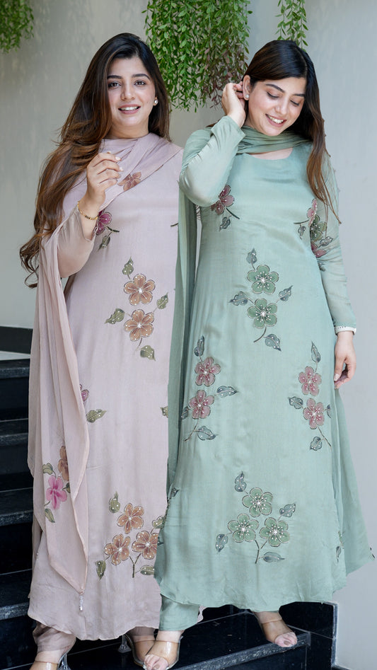Safina Floral Detailing Anarkali Suit Set