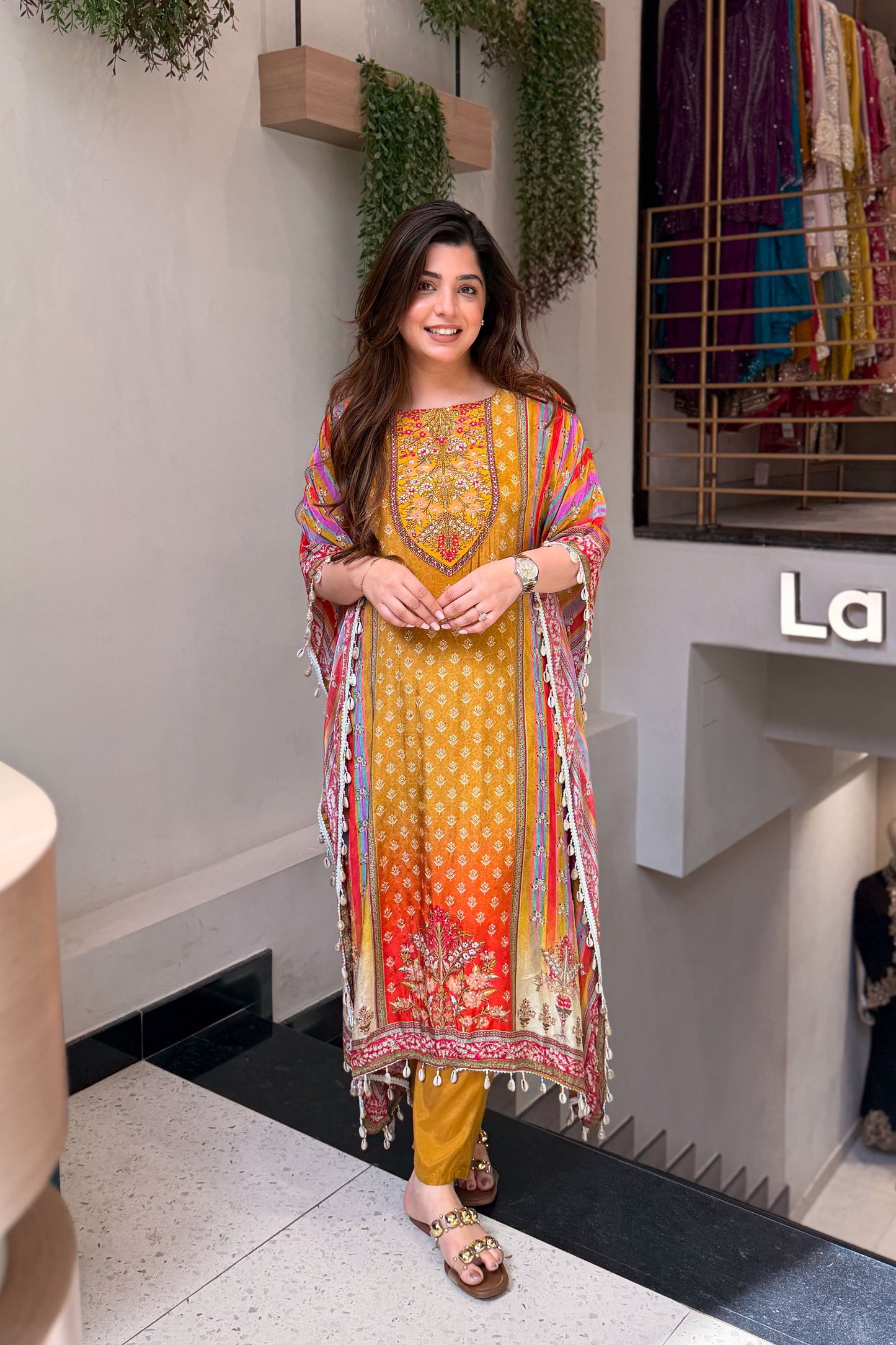 Maurya Printed and Beads Work Kaftan Set