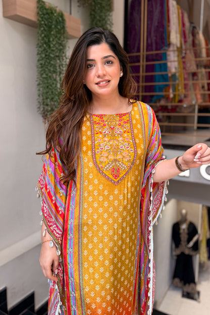 Maurya Printed and Beads Work Kaftan Set