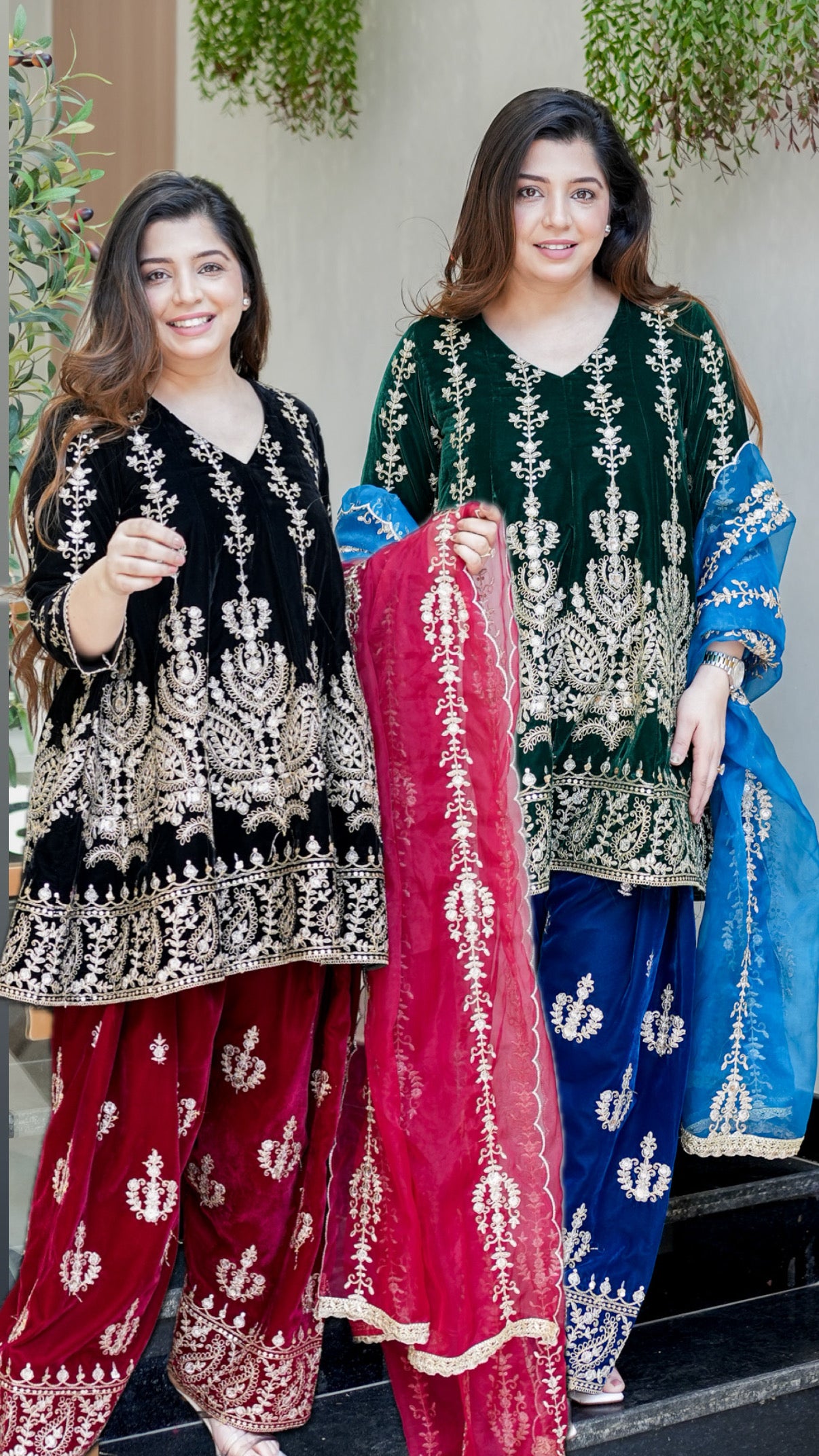 Eknoor Embroidered Velvet Short Anarkali Set