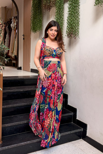 Iraiva Floral Hand Embroidered Drape Saree