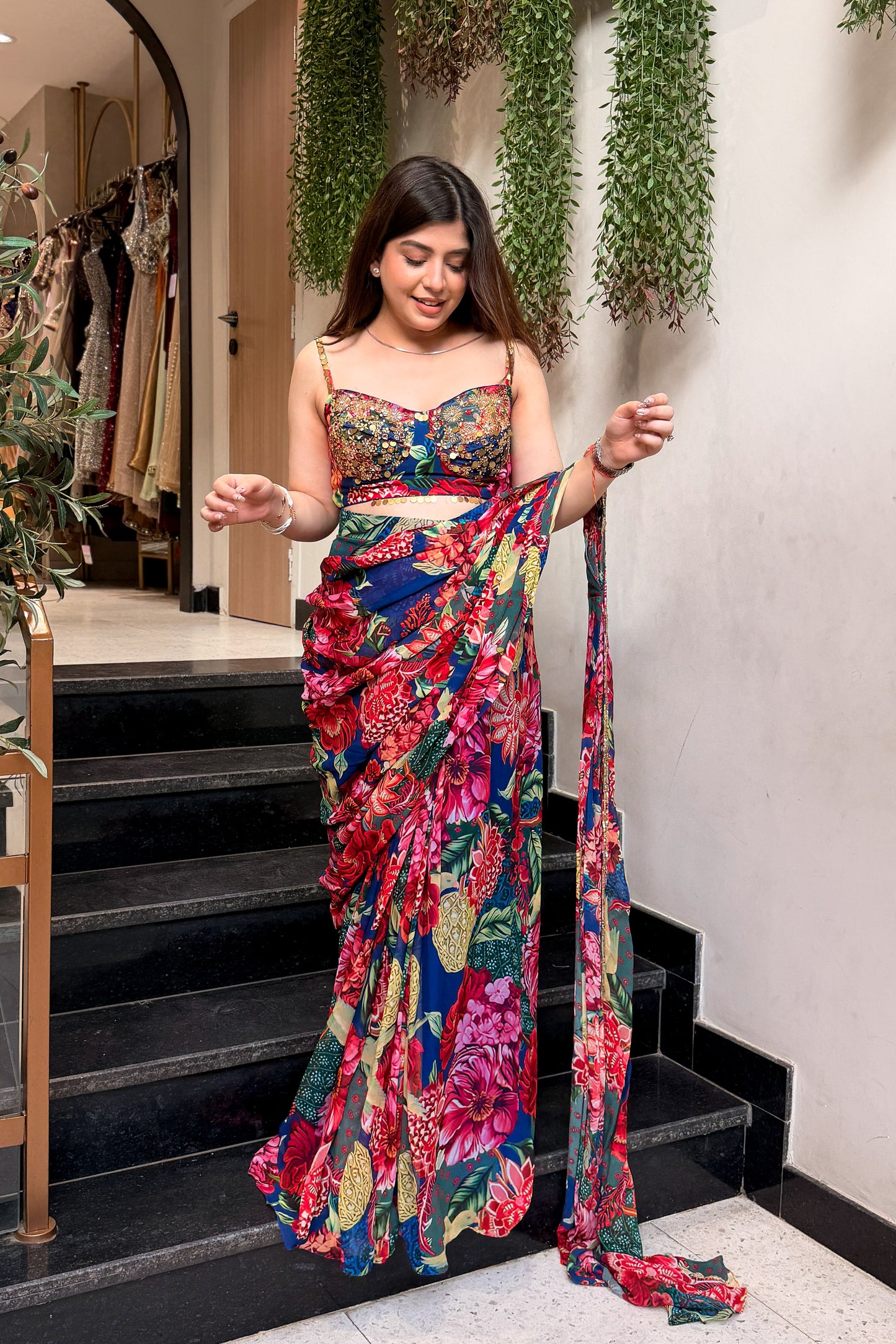 Iraiva Floral Hand Embroidered Drape Saree