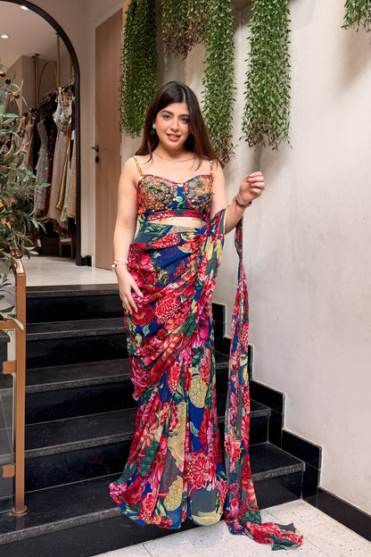 Iraiva Floral Hand Embroidered Drape Saree