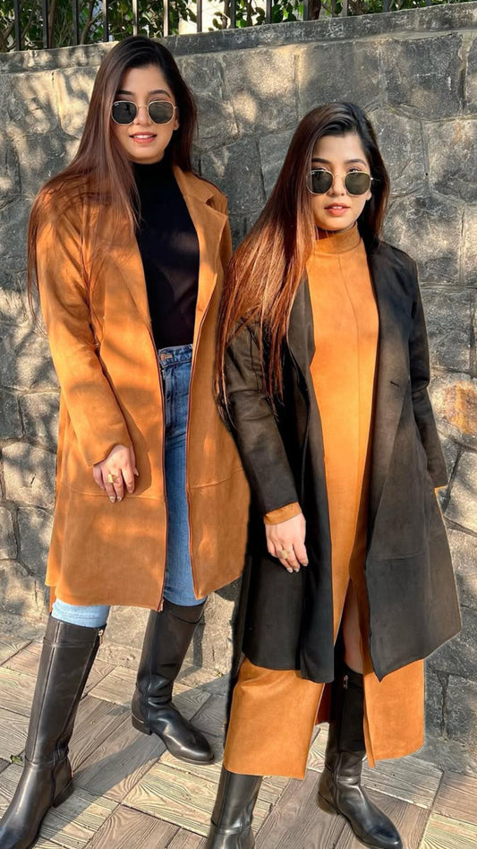 Suede Coat with Detachable Sleeves