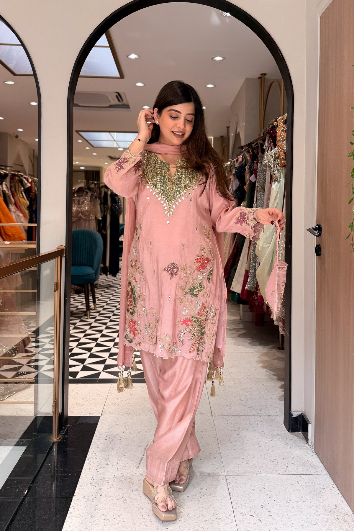 Dheena Silk Embroidered Salwar Set