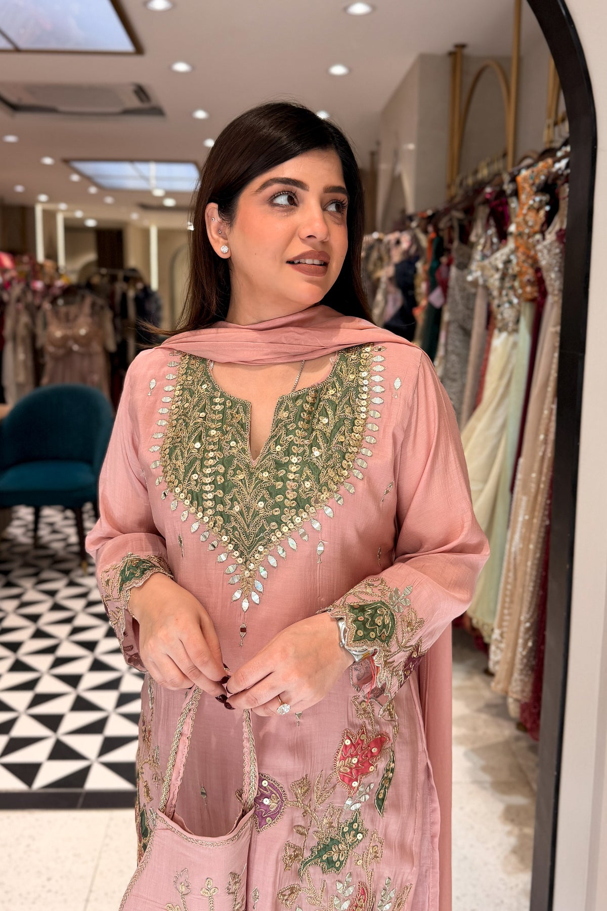 Dheena Silk Embroidered Salwar Set