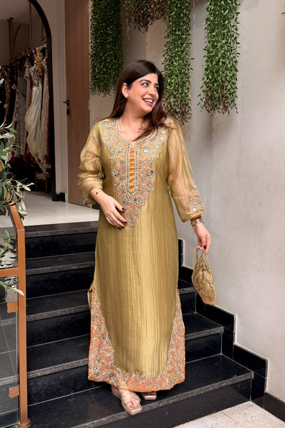 Tahini Mirror Embroidered Co ord Set with Potli