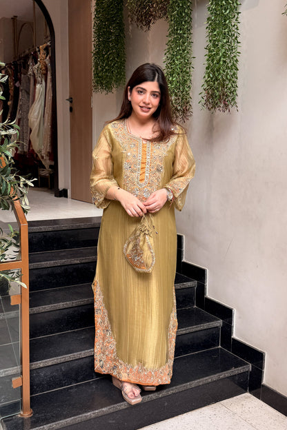 Tahini Mirror Embroidered Co ord Set with Potli