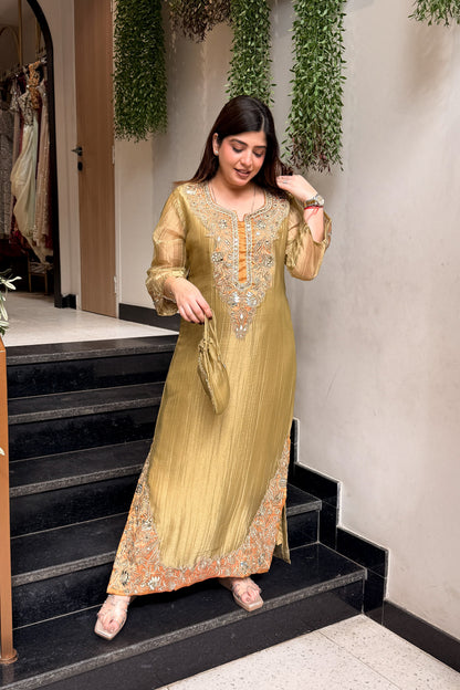 Tahini Mirror Embroidered Co ord Set with Potli