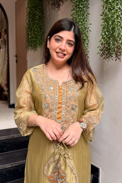 Tahini Mirror Embroidered Co ord Set with Potli