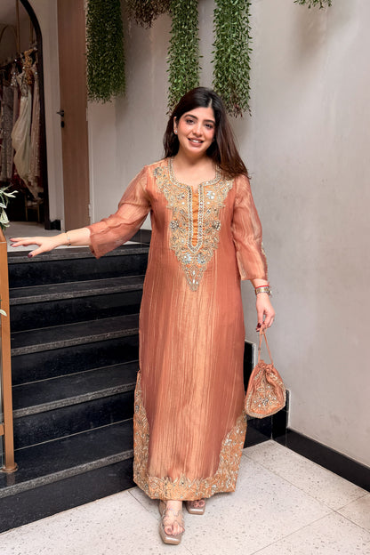 Tahini Mirror Embroidered Co ord Set with Potli