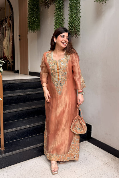 Tahini Mirror Embroidered Co ord Set with Potli