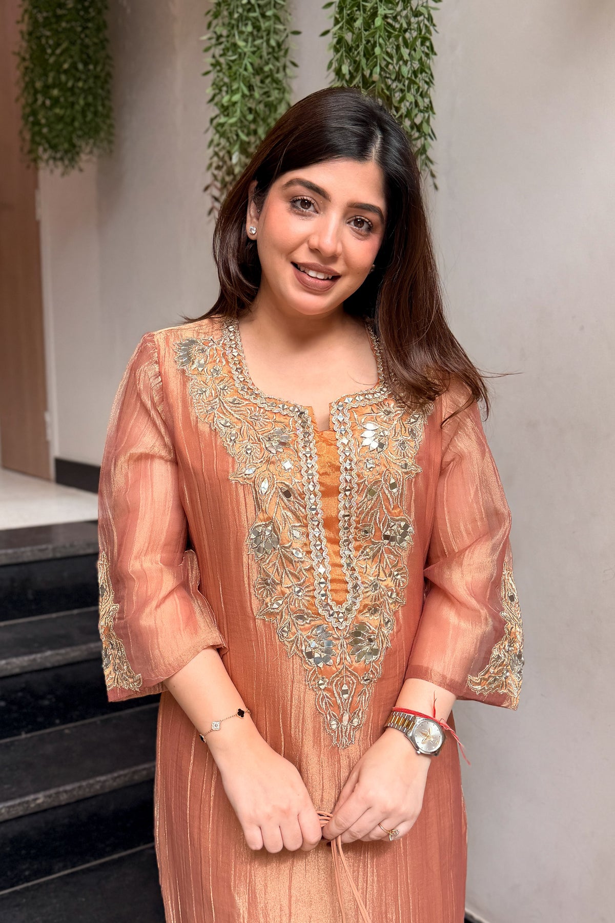 Tahini Mirror Embroidered Co ord Set with Potli