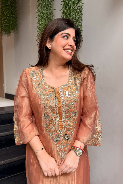 Tahini Mirror Embroidered Co ord Set with Potli