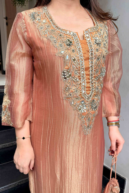 Tahini Mirror Embroidered Co ord Set with Potli
