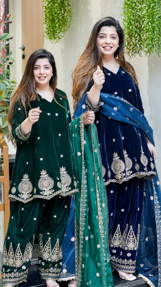 Zeenat Embroidered Velvet Short Anarkali Set