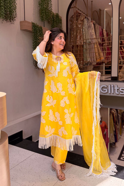 Hiba Floral Tassel Embroidered Suit Set