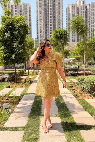 Wellsy Golden Short Dress with Detachable Cape