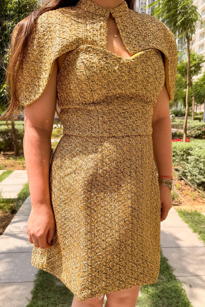 Wellsy Golden Short Dress with Detachable Cape