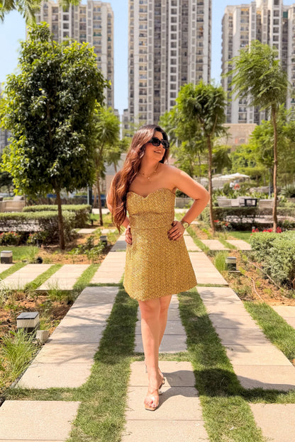 Wellsy Golden Short Dress with Detachable Cape