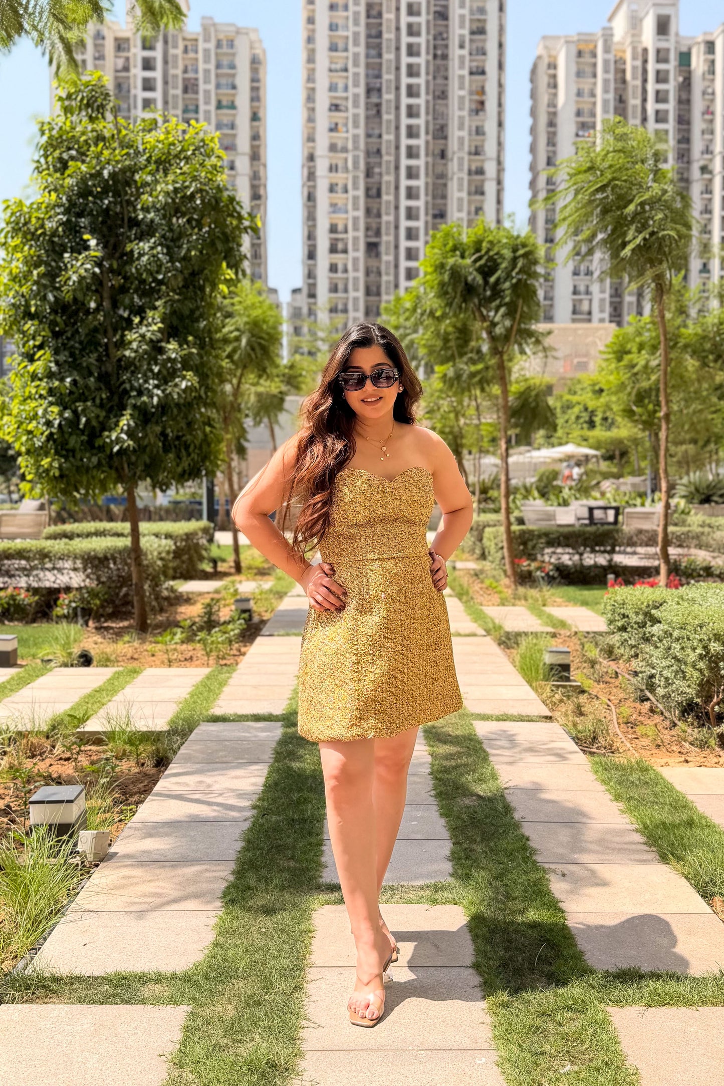 Wellsy Golden Short Dress with Detachable Cape