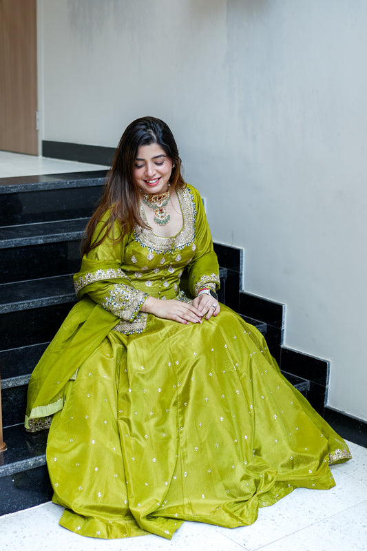 Bani Green Voluminous Light Weight Lehenga
