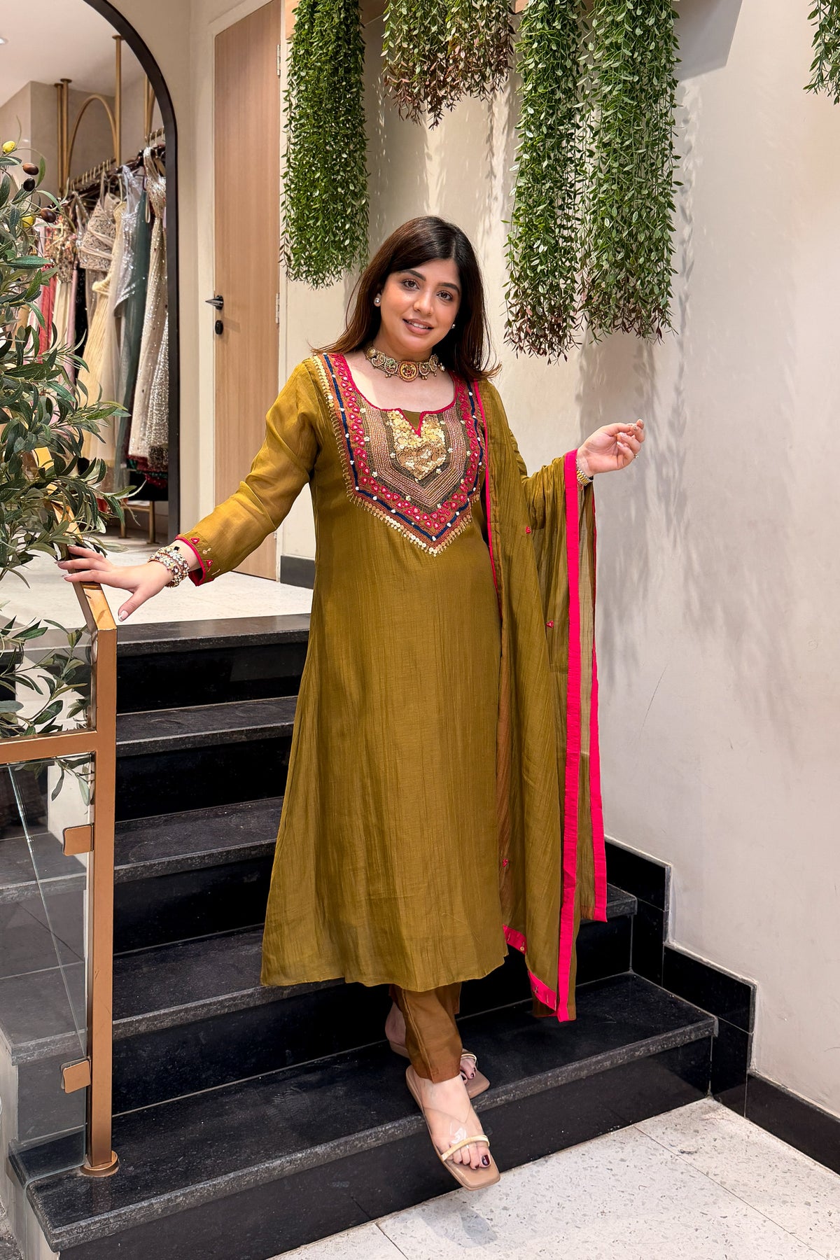 Gulnaz Sequin & Thread Embroidered Suit Set