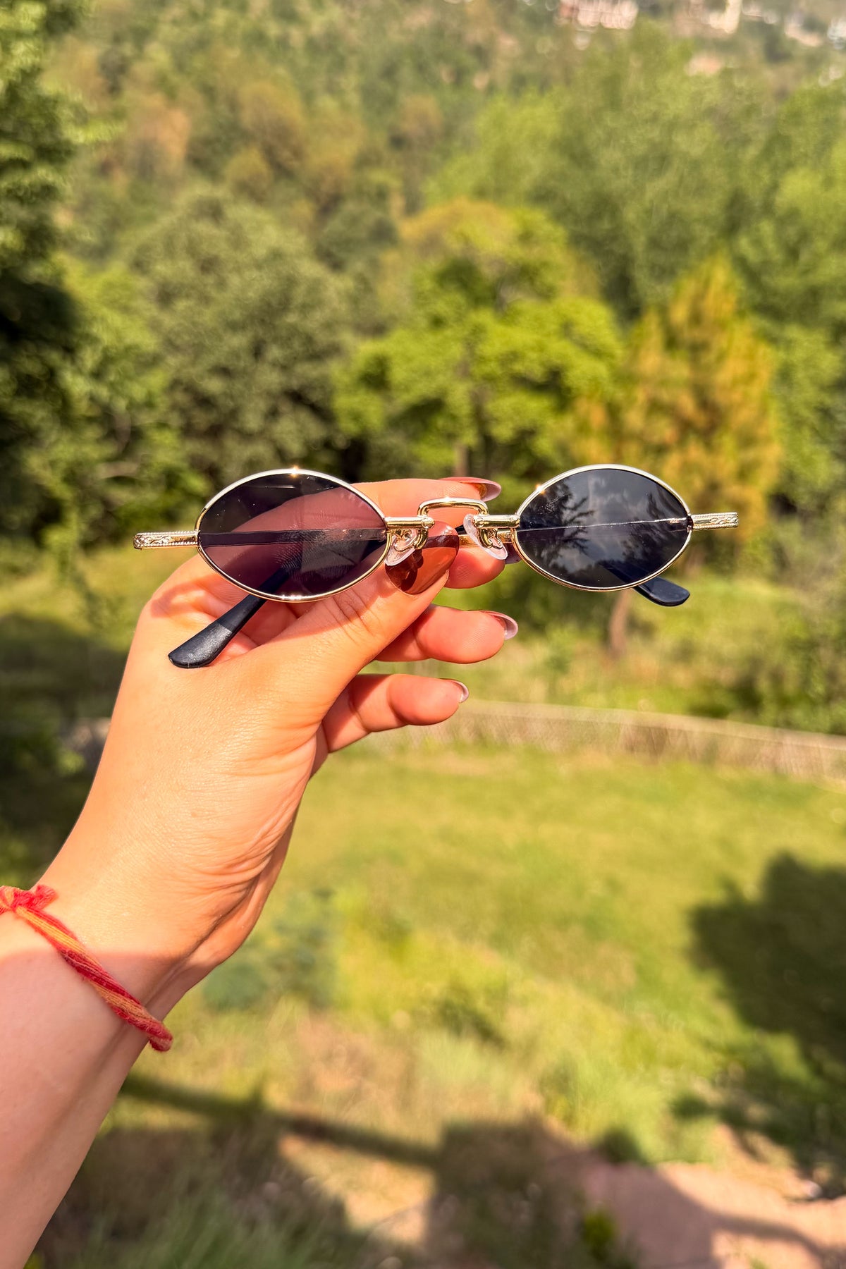 Retro Oval Gold Detailing Sunglasses