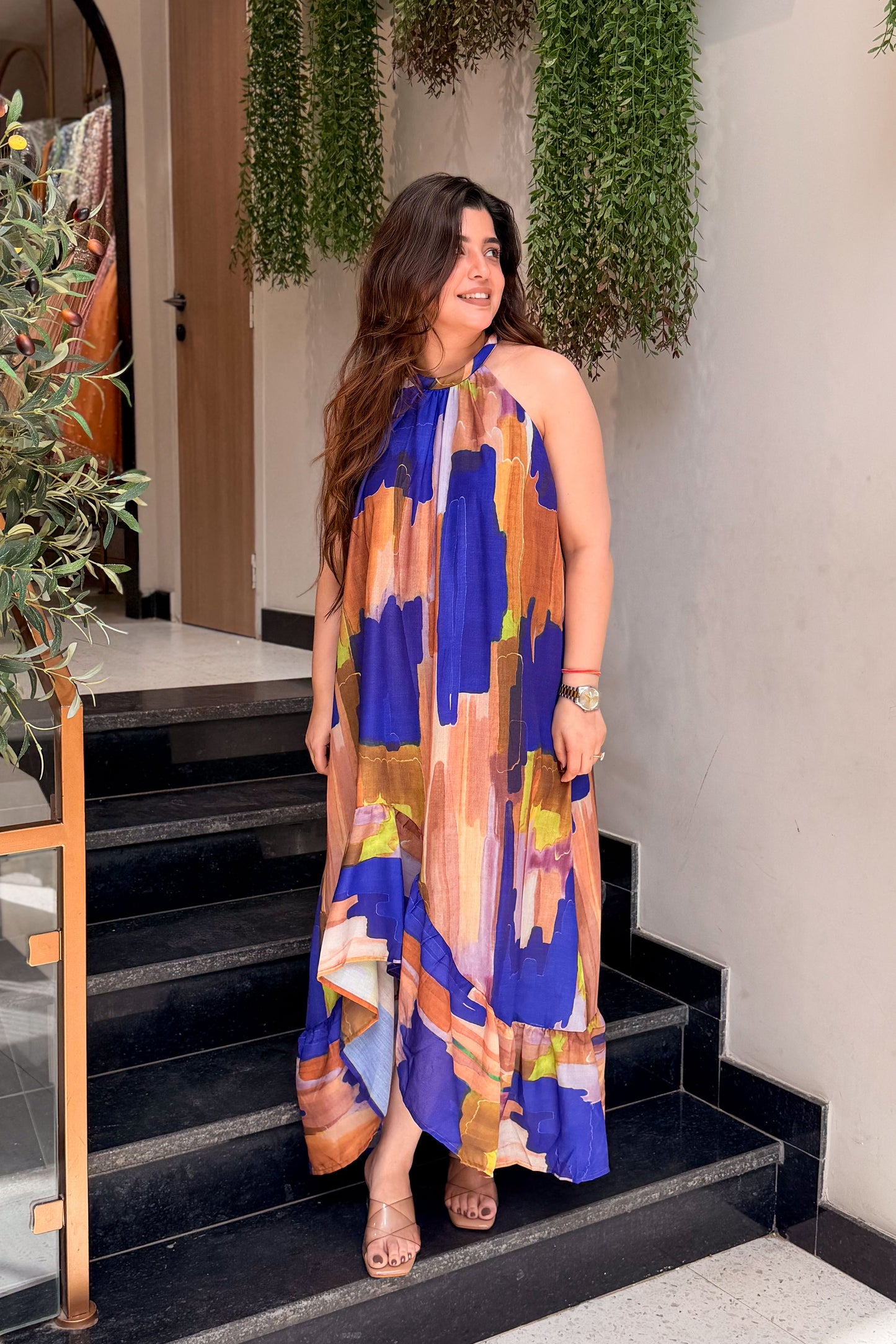 Julia Printed Halter Neck Dress