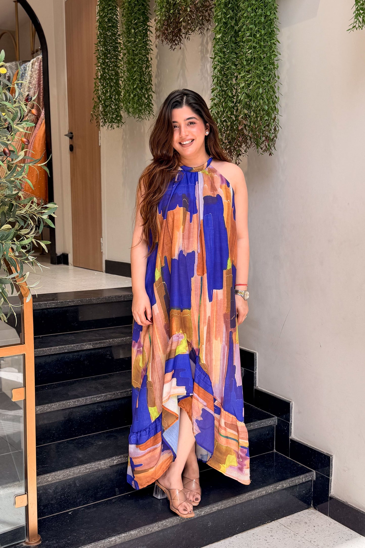 Julia Printed Halter Neck Dress