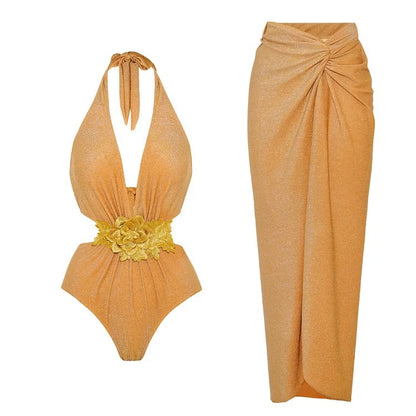 Caterina Halter Neck Swimwear With Skirt