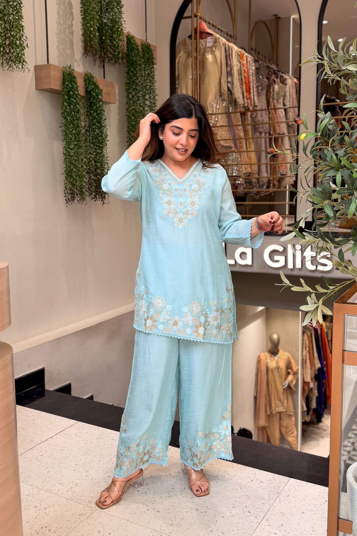 Raisha Floral Embroidered Co ord Set