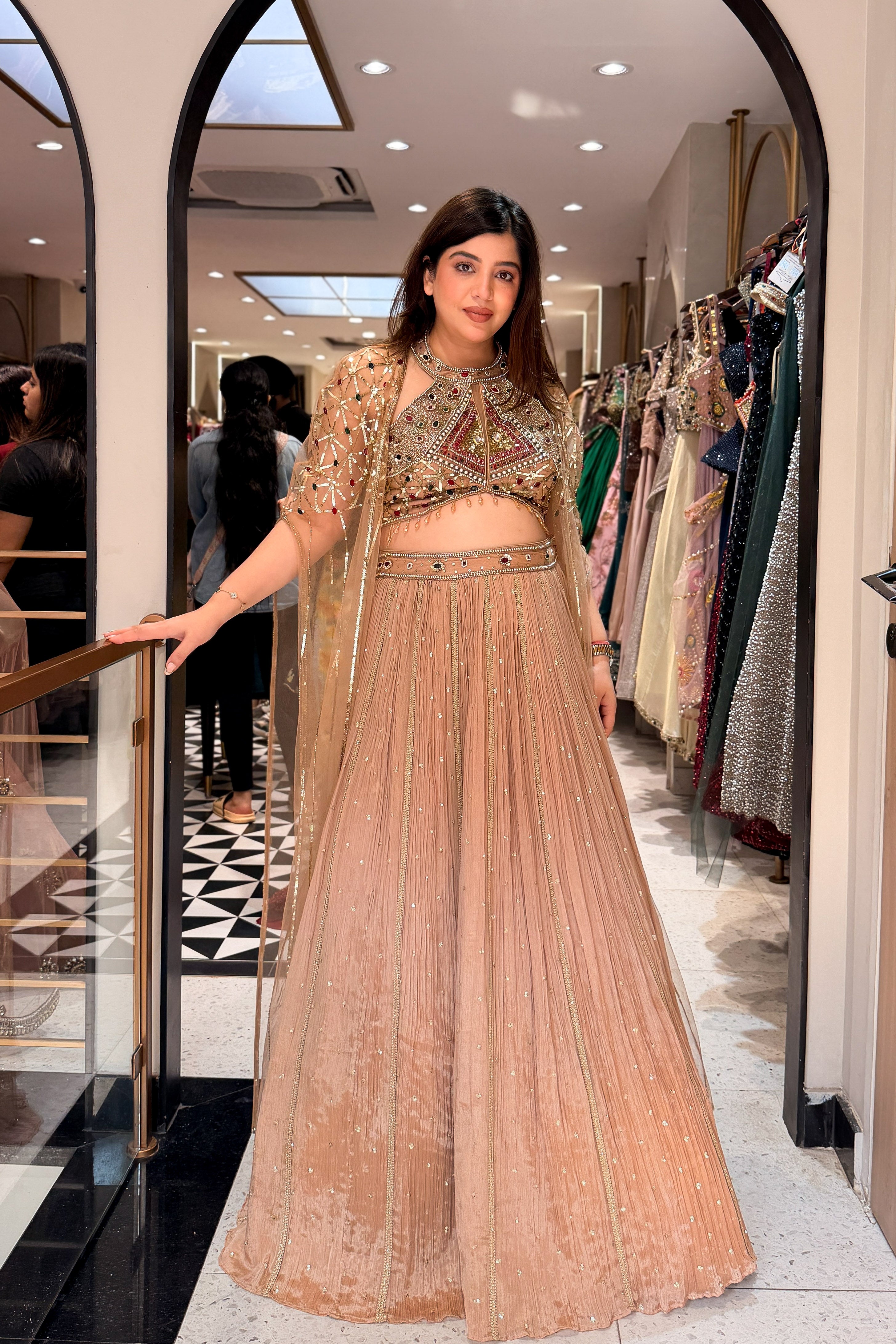 Aarvika Hand Embroidered Lehenga with Cape