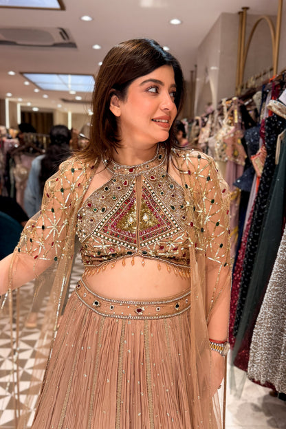 Aarvika Hand Embroidered Lehenga with Cape