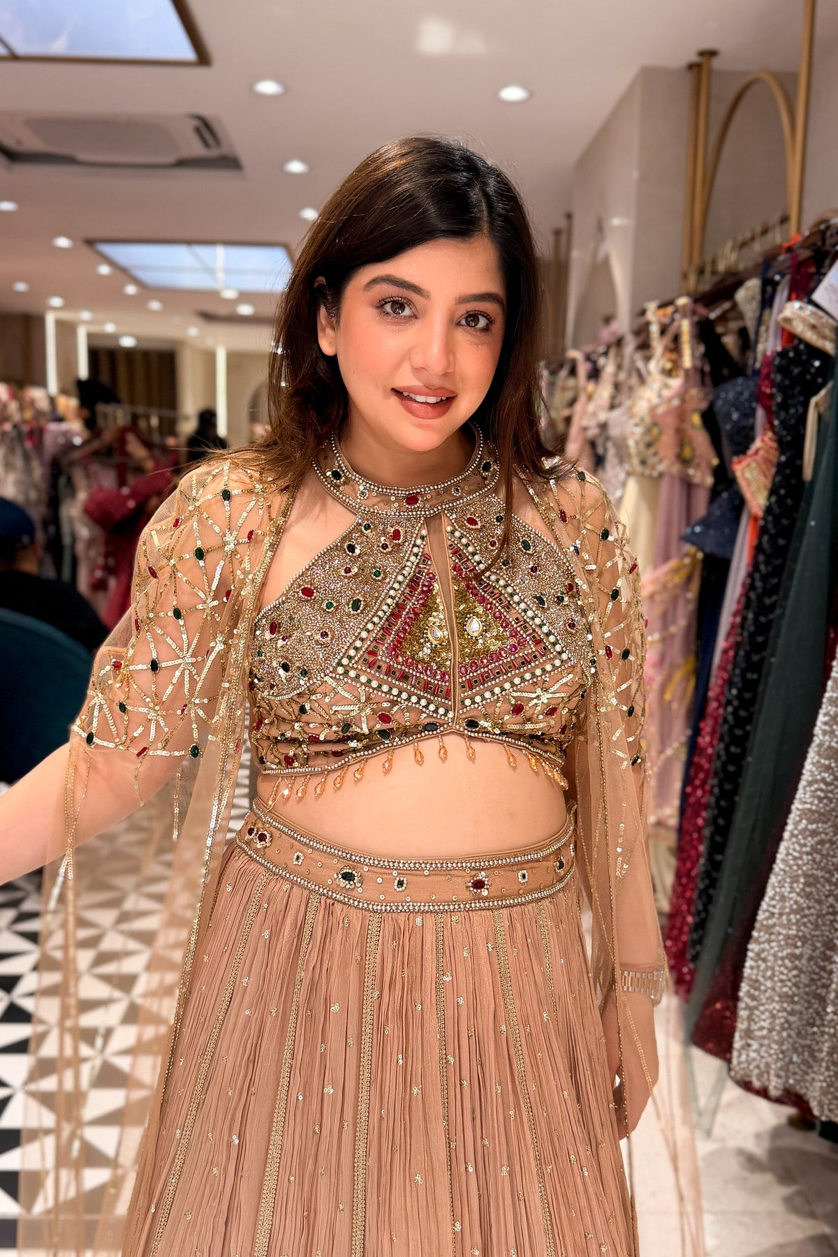 Aarvika Hand Embroidered Lehenga with Cape