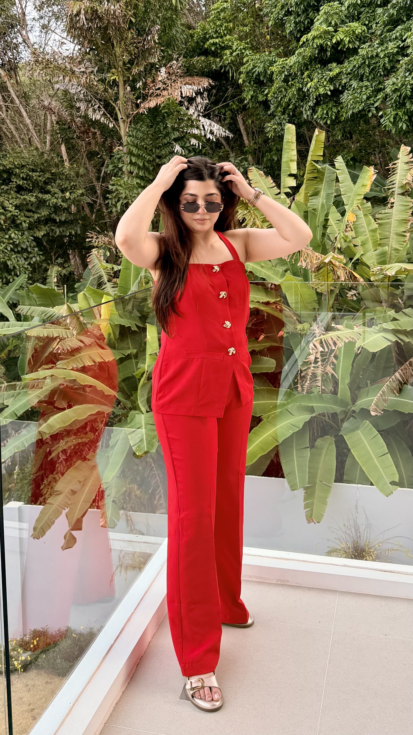 Isabella Button Embellished Three Piece Set