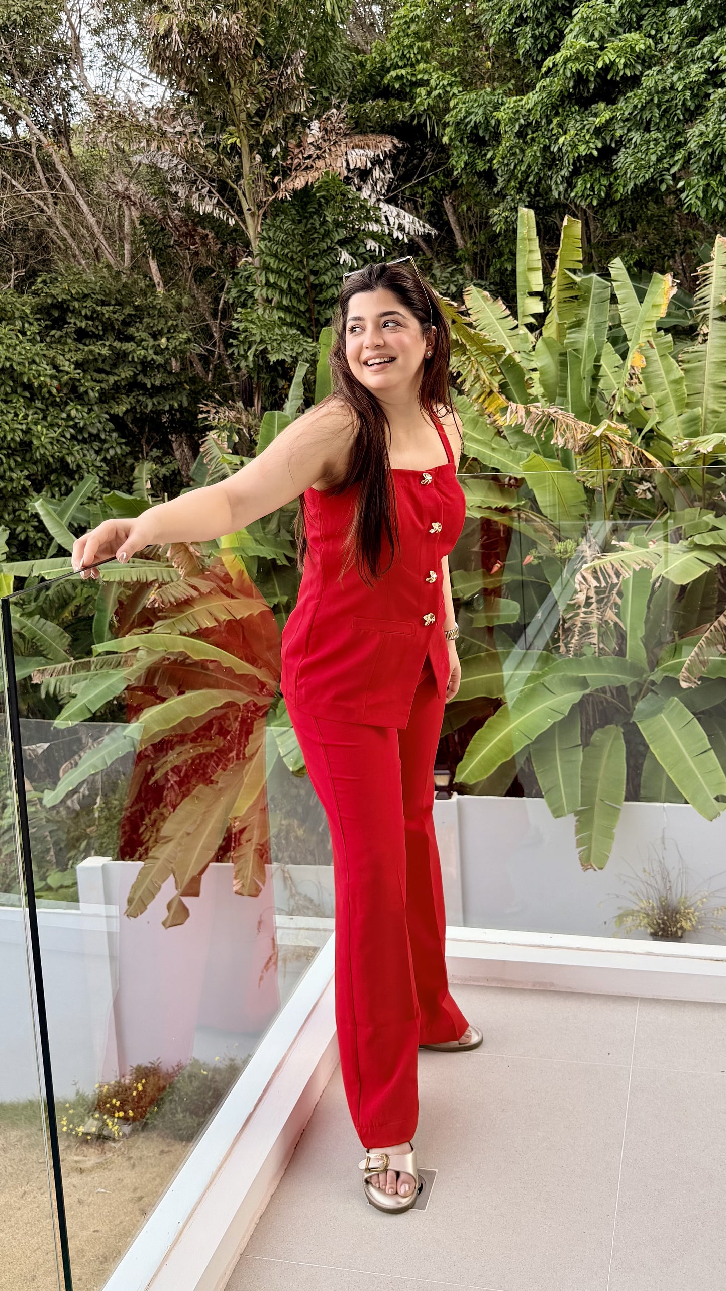 Isabella Button Embellished Three Piece Set