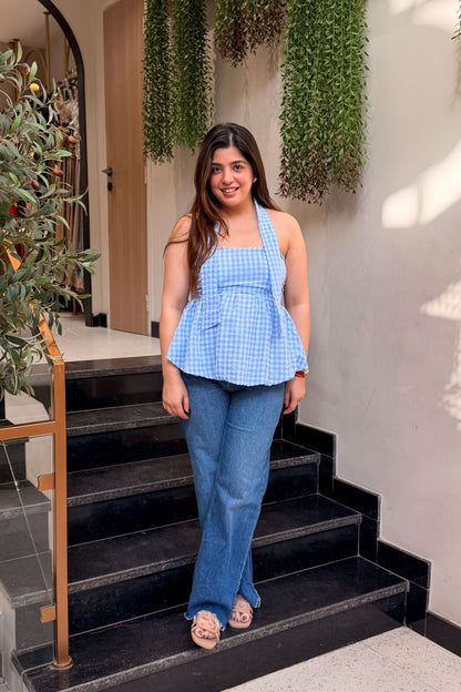 Vesper Retro Checkered Peplum Top
