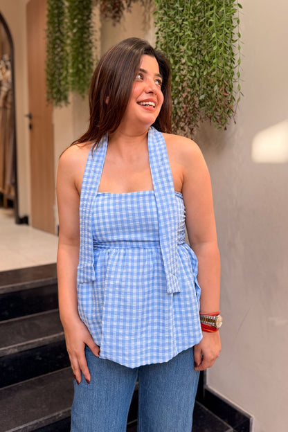 Vesper Retro Checkered Peplum Top